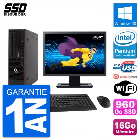 PC Fujitsu E910 DT Ecran 22" Intel G630 RAM 16Go SSD 960Go Windows 10 Wifi