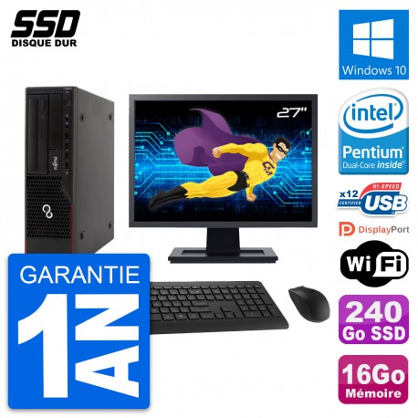 PC Fujitsu E910 DT Ecran 27" Intel G630 RAM 16Go SSD 240Go Windows 10 Wifi
