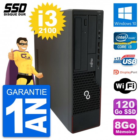 PC Fujitsu Esprimo E910 DT Intel Core i3-2100 RAM 8Go SSD 120Go Windows 10 Wifi