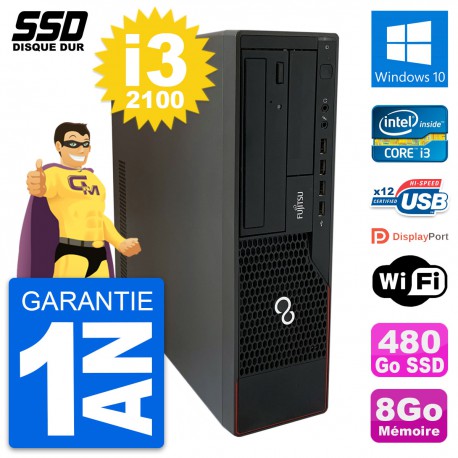 PC Fujitsu Esprimo E910 DT Intel Core i3-2100 RAM 8Go SSD 480Go Windows 10 Wifi