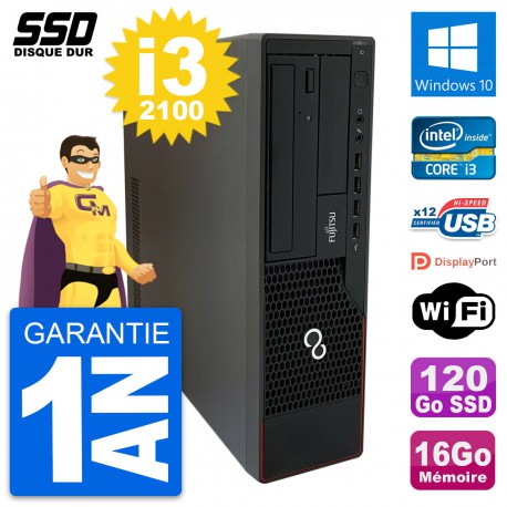 PC Fujitsu Esprimo E910 DT Intel Core i3-2100 RAM 16Go SSD 120Go Windows 10 Wifi