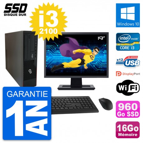 PC Fujitsu E910 DT Ecran 19" Intel i3-2100 RAM 16Go SSD 960Go Windows 10 Wifi