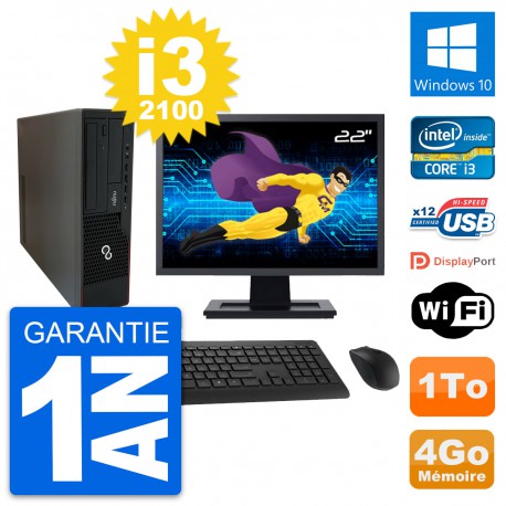 PC Fujitsu E910 DT Ecran 22" Intel i3-2100 RAM 4Go Disque 1To Windows 10 Wifi