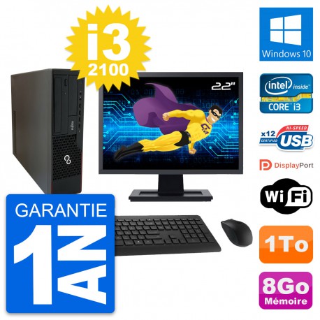 PC Fujitsu E910 DT Ecran 22" Intel i3-2100 RAM 8Go Disque 1To Windows 10 Wifi
