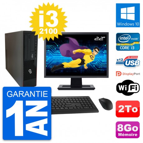 PC Fujitsu E910 DT Ecran 22" Intel i3-2100 RAM 8Go Disque 2To Windows 10 Wifi