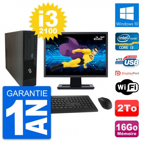 PC Fujitsu E910 DT Ecran 22" Intel i3-2100 RAM 16Go Disque 2To Windows 10 Wifi