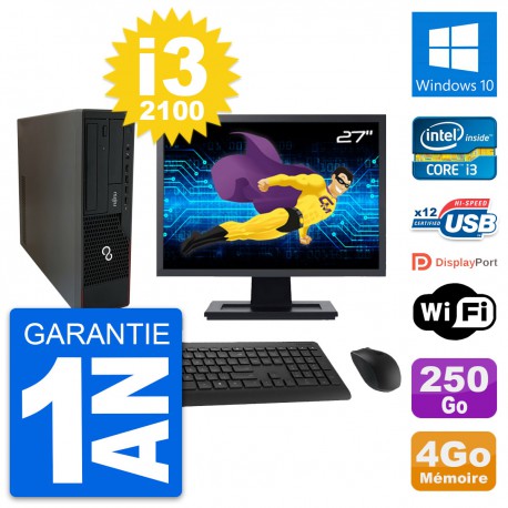 PC Fujitsu E910 DT Ecran 27" Intel i3-2100 RAM 4Go Disque 250Go Windows 10 Wifi