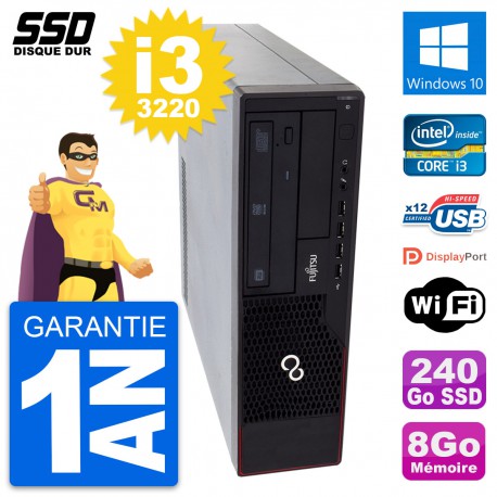 PC Fujitsu Esprimo E910 DT Intel Core i3-3220 RAM 8Go SSD 240Go Windows 10 Wifi