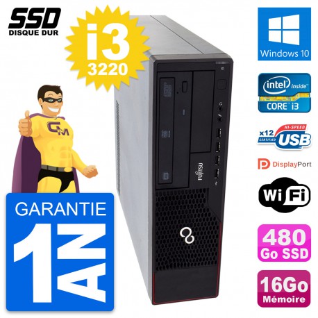 PC Fujitsu Esprimo E910 DT Intel Core i3-3220 RAM 16Go SSD 480Go Windows 10 Wifi