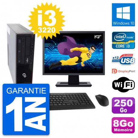PC Fujitsu E910 DT Ecran 19" Intel i3-3220 RAM 8Go Disque 250Go Windows 10 Wifi