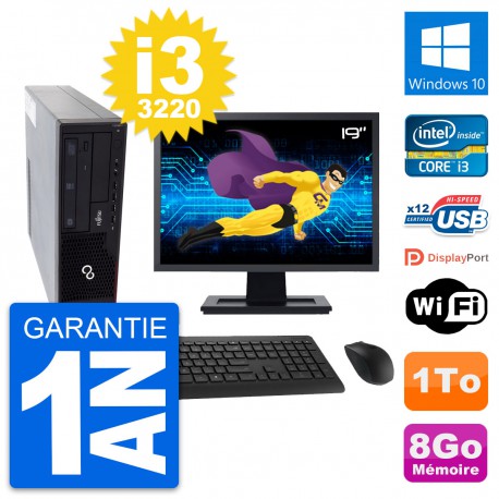 PC Fujitsu E910 DT Ecran 19" Intel i3-3220 RAM 8Go Disque 1To Windows 10 Wifi