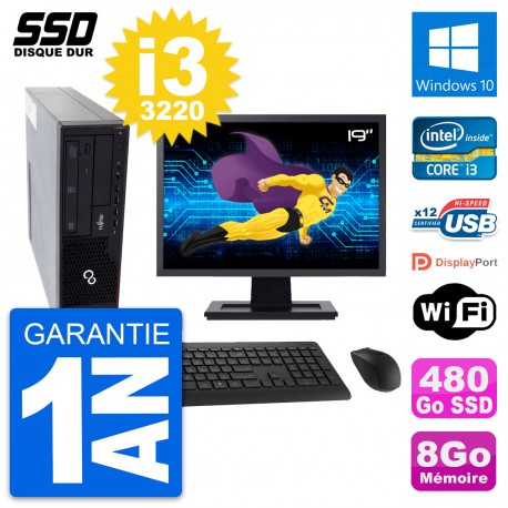 PC Fujitsu E910 DT Ecran 19" Intel i3-3220 RAM 8Go SSD 480Go Windows 10 Wifi