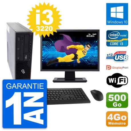 PC Fujitsu E910 DT Ecran 22" Intel i3-3220 RAM 4Go Disque 500Go Windows 10 Wifi