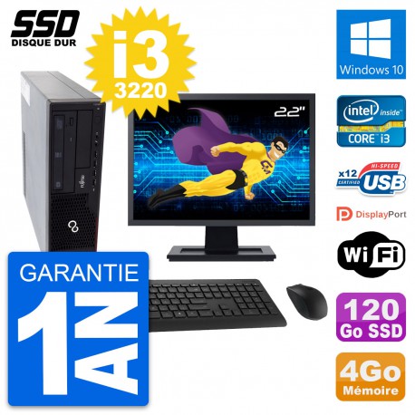 PC Fujitsu E910 DT Ecran 22" Intel i3-3220 RAM 4Go SSD 120Go Windows 10 Wifi