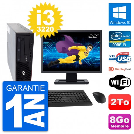 PC Fujitsu E910 DT Ecran 22" Intel i3-3220 RAM 8Go Disque 2To Windows 10 Wifi