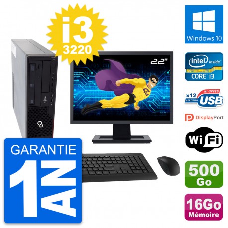 PC Fujitsu E910 DT Ecran 22" Intel i3-3220 RAM 16Go Disque 500Go Windows 10 Wifi