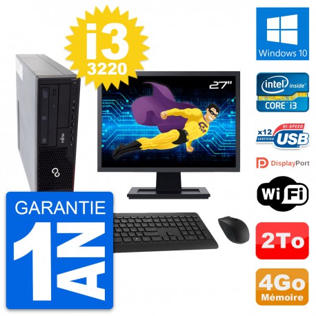 PC Fujitsu E910 DT Ecran 27" Intel i3-3220 RAM 4Go Disque 2To Windows 10 Wifi
