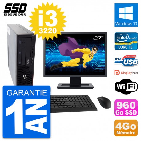 PC Fujitsu E910 DT Ecran 27" Intel i3-3220 RAM 4Go SSD 960Go Windows 10 Wifi