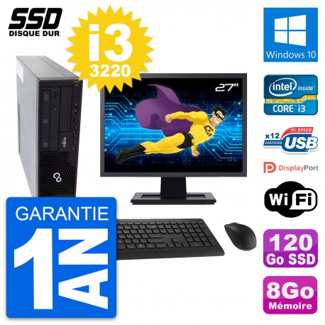 PC Fujitsu E910 DT Ecran 27" Intel i3-3220 RAM 8Go SSD 120Go Windows 10 Wifi