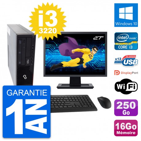 PC Fujitsu E910 DT Ecran 27" Intel i3-3220 RAM 16Go Disque 250Go Windows 10 Wifi
