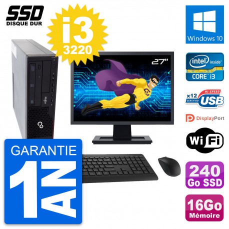 PC Fujitsu E910 DT Ecran 27" Intel i3-3220 RAM 16Go SSD 240Go Windows 10 Wifi