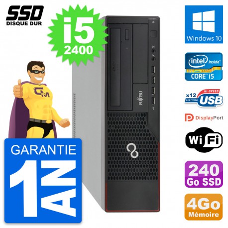 PC Fujitsu Esprimo E910 DT Intel Core i5-2400 RAM 4Go SSD 240Go Windows 10 Wifi
