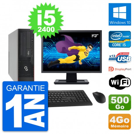 PC Fujitsu E910 DT Ecran 19" Intel i5-2400 RAM 4Go Disque 500Go Windows 10 Wifi