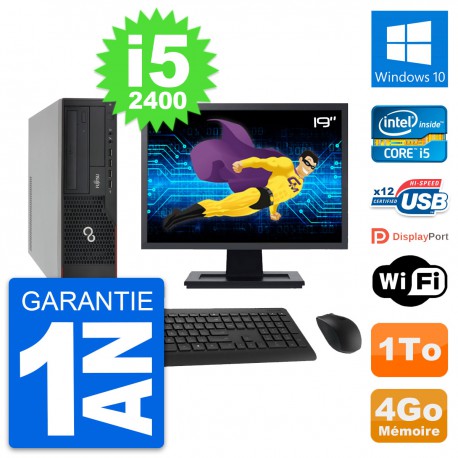 PC Fujitsu E910 DT Ecran 19" Intel i5-2400 RAM 4Go Disque 1To Windows 10 Wifi