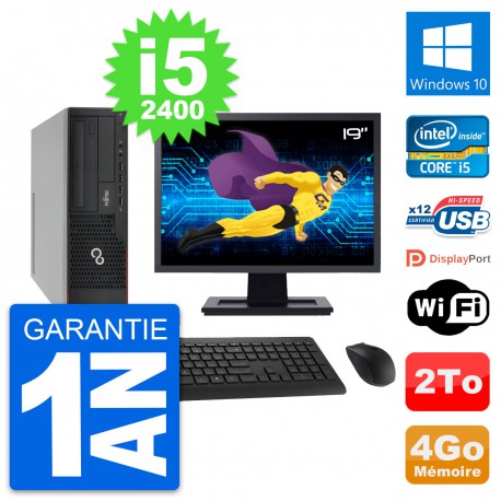 PC Fujitsu E910 DT Ecran 19" Intel i5-2400 RAM 4Go Disque 2To Windows 10 Wifi