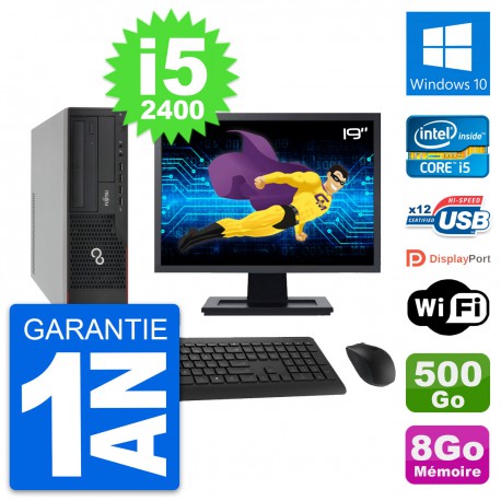 PC Fujitsu E910 DT Ecran 19" Intel i5-2400 RAM 8Go Disque 500Go Windows 10 Wifi