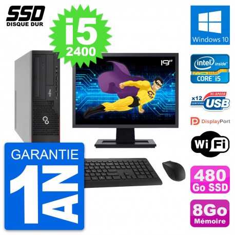 PC Fujitsu E910 DT Ecran 19" Intel i5-2400 RAM 8Go SSD 480Go Windows 10 Wifi