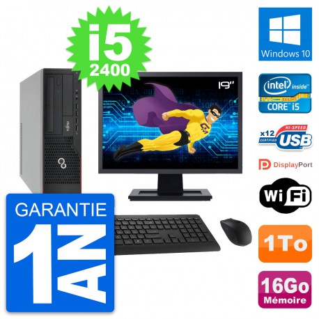 PC Fujitsu E910 DT Ecran 19" Intel i5-2400 RAM 16Go Disque 1To Windows 10 Wifi