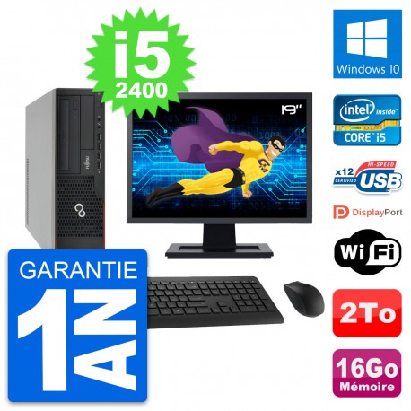 PC Fujitsu E910 DT Ecran 19" Intel i5-2400 RAM 16Go Disque 2To Windows 10 Wifi