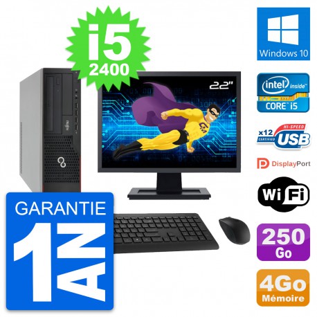 PC Fujitsu E910 DT Ecran 22" Intel i5-2400 RAM 4Go Disque 250Go Windows 10 Wifi
