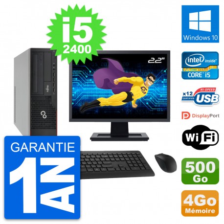 PC Fujitsu E910 DT Ecran 22" Intel i5-2400 RAM 4Go Disque 500Go Windows 10 Wifi