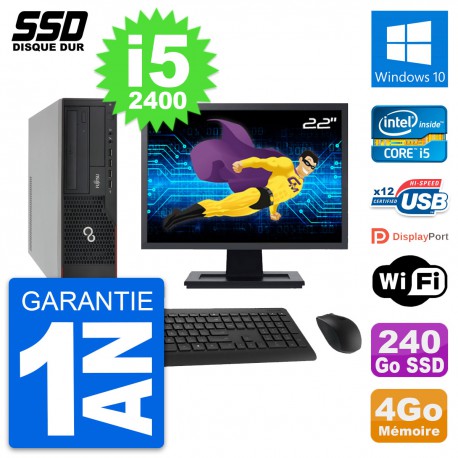 PC Fujitsu E910 DT Ecran 22" Intel i5-2400 RAM 4Go SSD 240Go Windows 10 Wifi