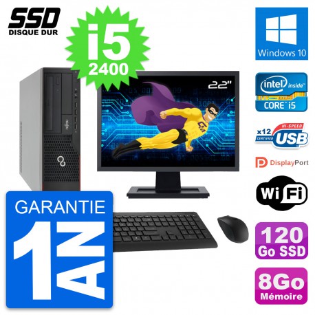 PC Fujitsu E910 DT Ecran 22" Intel i5-2400 RAM 8Go SSD 120Go Windows 10 Wifi