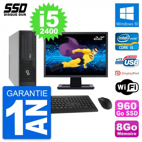 PC Fujitsu E910 DT Ecran 22" Intel i5-2400 RAM 8Go SSD 960Go Windows 10 Wifi