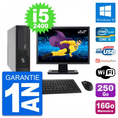 PC Fujitsu E910 DT Ecran 22" Intel i5-2400 RAM 16Go Disque 250Go Windows 10 Wifi