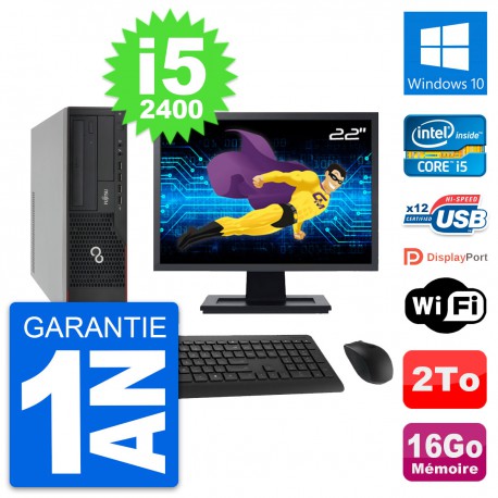 PC Fujitsu E910 DT Ecran 22" Intel i5-2400 RAM 16Go Disque 2To Windows 10 Wifi