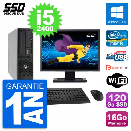 PC Fujitsu E910 DT Ecran 22" Intel i5-2400 RAM 16Go SSD 120Go Windows 10 Wifi