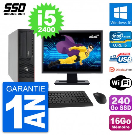PC Fujitsu E910 DT Ecran 22" Intel i5-2400 RAM 16Go SSD 240Go Windows 10 Wifi