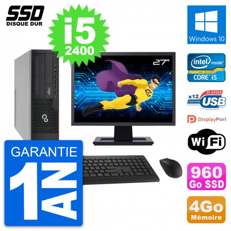 PC Fujitsu E910 DT Ecran 27" Intel i5-2400 RAM 4Go SSD 960Go Windows 10 Wifi