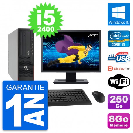 PC Fujitsu E910 DT Ecran 27" Intel i5-2400 RAM 8Go Disque 250Go Windows 10 Wifi