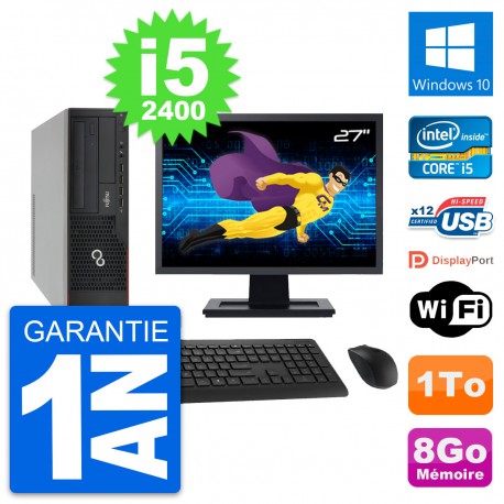 PC Fujitsu E910 DT Ecran 27" Intel i5-2400 RAM 8Go Disque 1To Windows 10 Wifi