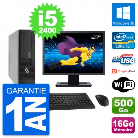 PC Fujitsu E910 DT Ecran 27" Intel i5-2400 RAM 16Go Disque 500Go Windows 10 Wifi