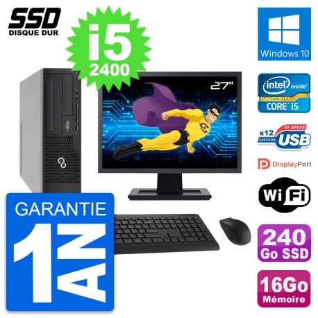 PC Fujitsu E910 DT Ecran 27" Intel i5-2400 RAM 16Go SSD 240Go Windows 10 Wifi
