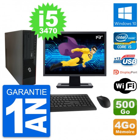 PC Fujitsu E910 DT Ecran 19" Intel i5-3470 RAM 4Go Disque 500Go Windows 10 Wifi