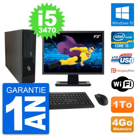 PC Fujitsu E910 DT Ecran 19" Intel i5-3470 RAM 4Go Disque 1To Windows 10 Wifi