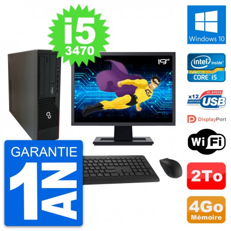 PC Fujitsu E910 DT Ecran 19" Intel i5-3470 RAM 4Go Disque 2To Windows 10 Wifi